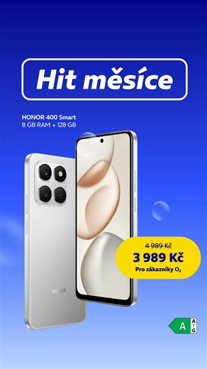 Pořiďte si telefon Honor 400 Smart 5G 128GB právě teď se slevou 1000 Kč v aplikaci Moje O2. Akce platí do konce října nebo do vyprodání zásob. | O2 CZ