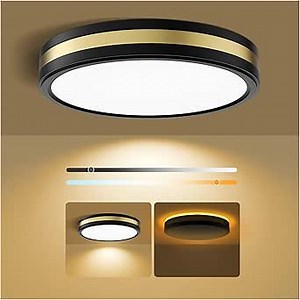 18 Inch Flush Mount Light With Night Light, 5CCT Modern Black Gold LED Ceiling Fixture, 45W 4500LM 2700K-6500K Adjustable, Dimmable for Bedroom Hallway, ETL