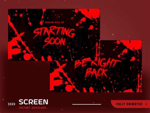Bloody Splatter Animated Stream Screen Overlay Package, Red Black Stream Pack, Horror Twitch Overlay, Gore Vtuber Overlay,paint Brush Screen - Etsy