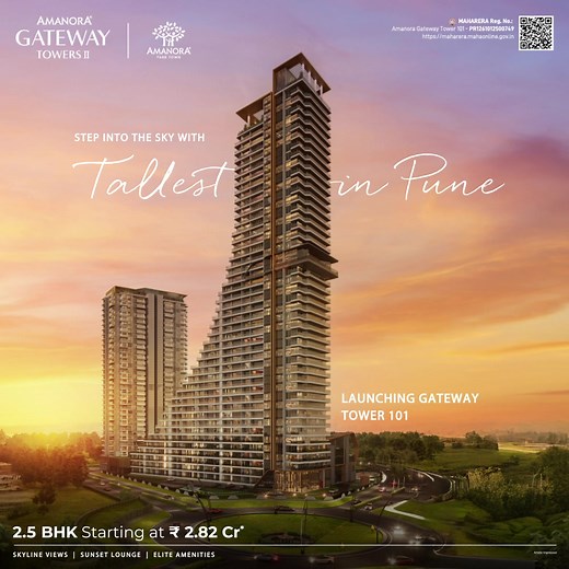 Experience the luxury of Pune’s tallest tower by Amanora Park Town! Book your home in Gateway Towers-101, Hadapsar. Homes starting at ₹2.82 Cr* with panoramic views and world-class amenities. ✅ Exclusive 2.5, 3.5, and 4.5 BHK Residences ✅ State-of-the-Art Smart Home Features ✅ Spacious Living with Stunning City Views Live where luxury meets innovation. | Amanora Park Town | Facebook