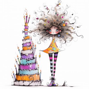 Quirky Birthday Girls Clip Art 15 High Res Watercolor Jpgs Junk Journaling, Scrapbooking, Card Making, Digital Download, Fantasy, Whimsical - Etsy