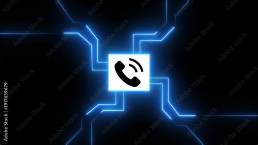 Digital Communication Icon: Telephone Symbol in Neon Circuit Board, Technology and Connectivity Concept