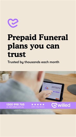 Planning ahead saves thousands. Willed Prepaid Funerals start from $2,999. All Essentials Covered! Real ⭐️⭐️⭐️⭐️⭐️ feedback: “I recommend Willed for a seamless experience. I give Willed 100% in the service they provided when my loved one passed away. Willed took all the worry away & communication was excellent 🤩" Speak with one of our dedicated funeral planners today on 1300 998 765 or go to www.willed.com.au/prepaid-funerals/ Terms, Conditions and Exclusions Apply. | Willed