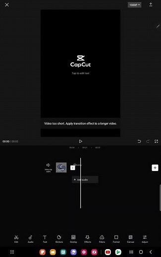 video too short. apply transition effect to a longer video