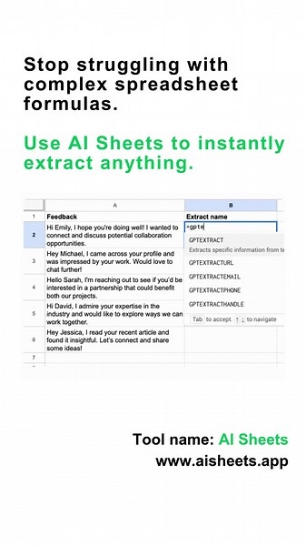 Stop struggling with complex spreadsheet formulas! 🤯 Use AI Sheets to instantly extract anything. #AISheetsSolvedIt #Spreadsheets #Excel #GoogleSheets #DataAnalysis #DataManagement #Productivity #Efficiency #WorkHacks #TimeSavingTips #TechTips #SoftwareTips #LearnOnTikTok #Edutok #Tutorial #HowTo #AIforWork #ArtificialIntelligence #Automation #NoCode #LowCode #DataExtraction #InstantData #SmartTools #FutureofWork #Innovation #TechInnovation #SpreadsheetStruggles #FormulaHelp #DataEntry #Simplif