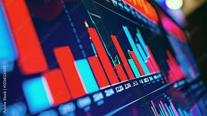A colorful bar graph displaying data trends over time, emphasizing fluctuations and comparisons. Stock Video