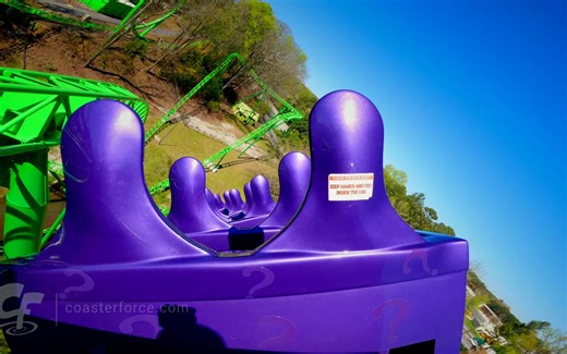 【4K60帧】后排视角：谜语人之意志扭曲(Riddler Mindbender)过山车|乔治亚六旗游乐园|CoasterForce