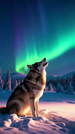 Majestic Wolf Howling Under the Northern Lights in 8K!