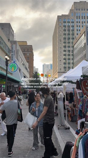 The 2nd Annual Downtown Miami Holiday Village is back — transforming Flagler Street into a festive market every Saturday Sunday, 1–7PM, from Nov 14 – Jan 1🎄✨ We’re looking for holiday decor, jewelry, clothing, sweets, artisan gifts & more to join 60 vendors in the heart of Downtown Miami. Apply now to be part of Miami’s holiday tradition! | Magic City Flea