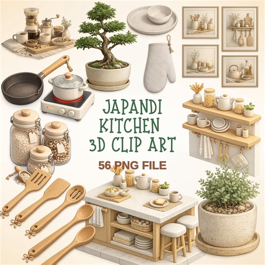 Japandi Kitchen 3D Clipart - 56 PNG Files Minimalist Cooking Decor, Cozy Kitchen Graphics - Etsy