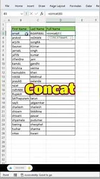 Full Name In Ms Excel By Concat Formula 💯👌✅#excel #exceltips #microsoft