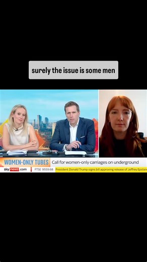 Patsy Stevenson on Instagram: "Yesterday I went on sky news to discuss ‘women only carriages’ and ended up in a debate about ‘not all men’. To clarify, it is not 98% of men, this statistic is actually that 97% of women aged 18-24 have experienced sexual harassment. When every woman you know has a story about being abused by men, it’s not a small minority. I’ve had countless experiences myself and I’m just one woman. This shouldn’t have been the debate. Also I have no stance on whether women only