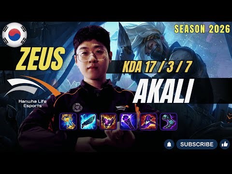 HLE Zeus AKALI vs DR. MUNDO Top - Patch 26.1 KR Ranked | lolrec