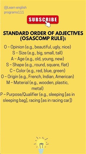 Standard Order of Adjectives (OSASCOMP Rule) | Adjective Order in English