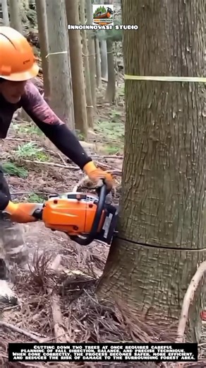 Cutting Down Two Trees at Once with Precision Technique🌲🪚
