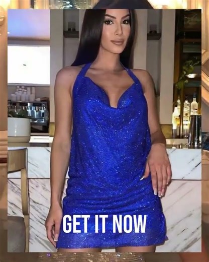 Bling Rhinestone Side Split Halter Dress