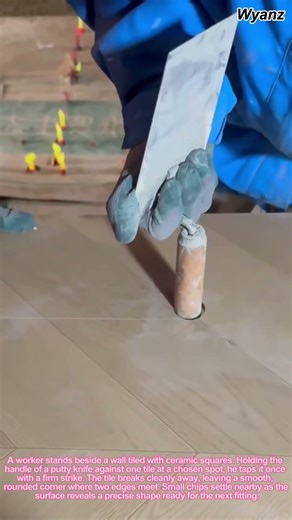 construction work in action tile corner removal neat cut technique