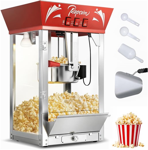 Chicdaze Popcorn Machine - 12oz Popper with Stainless-Steel Kettle, Reject Kernel Tray, Warming Light, and Accessories by Great Northern Popcorn (Red)