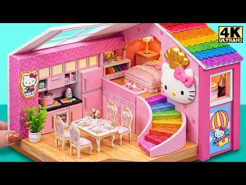 Make Hello Kitty Cooking House with Cute Mini Kitchen & Luxury Bedroom 🌈❤️ | DIY Miniature House