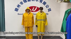 Yellow Pvc and Polyester Rain Suit Heavy Duty Industrial Work Waterproof Suit Durable Safety Pvc Polyester Pvc Raincoat