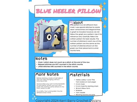 Crochet Bluey Pillow Pattern PDF With Graph Uses Advanced Stitch, Toddlers Kids and Children Decorations Soft Comfortable Sleep Bluey Lovers - Etsy