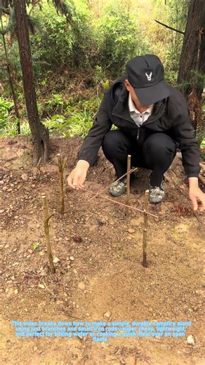 DIY Simple Campfire Stand with Sticks & Iron Rods! 🔥 Easy Outdoor Cooking