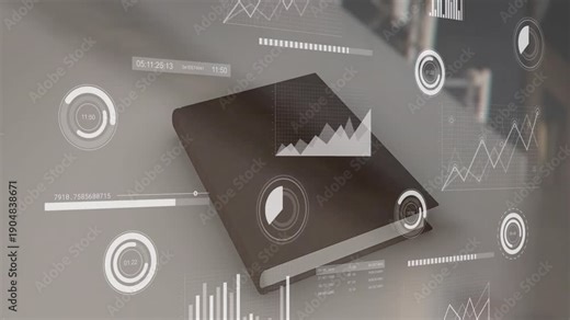 On load black notebook sitting as HUD elements animating dials rotating bars sliding showing data