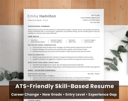 Functional Resume Template for Career Change | ATS Combination Resume | Skill-based Resume for New Grads, Entry Level & First Job - Etsy