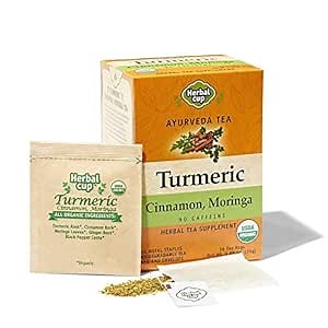 Herbal Cup Ayurveda Turmeric Tea, Organic Cinnamon Moringa, No Caffeine Herbal Supplement (16 Count, Pack of 1)