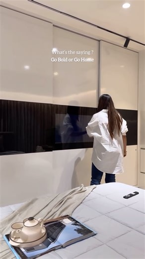 Studio Flùr on Instagram: "Project SHIBUI ✨ Where Elegance Slides Into Innovation — A Bold Statement Inside your Wardrobe. Imagine a wardrobe door that does more than conceal — it communicates. With a sleek fluted design and a super-thin TV built right in, it slides smooth and clean ✨ #interiordesigninspiration #interiors #housestyling #architecture #interiordesign #luxuryhomes#intelligentinteriors #smartdesign [Interior Designer, Architecture, Interior designing, Minimalist living space, luxur