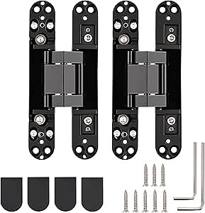 HBL' 2 Pack 7 Inch Black Hidden Door Hinges, Heavy Duty Hidden Hinges for Doors, 3-Way Adjustable to Bulid Secret Bookcase/Bifold/Swing Door