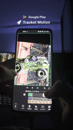 Testing my motion tracking video editor app for Android using video from: ‪@MonsterJam‬