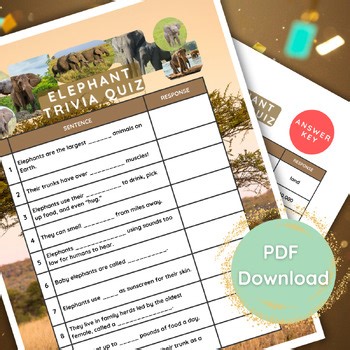 Elephant Trivia Quiz – Fun Science Facts Game (PDF Download)