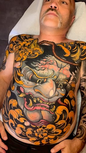 Hannya Mask Front Torso tattoo by @davekoenigart at @tenthsanctum in Omaha, NE | TattooSnob.com
