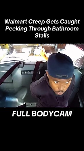 A creep gets caught by police trying to peek at women through the bathroom stall in Walmart Full Bodycam #creepy #predator #police #bodycam #copsoftiktok