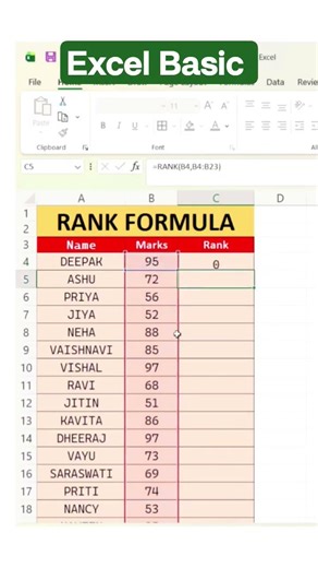 Ms Excel Rank Formula #learnexcel #excel
