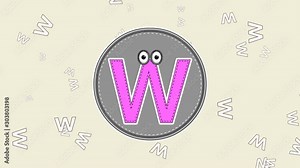 Animated Blinking Capital Letter W with waving hand animation and cartoon flying letter background. Also with Green Screen option.
