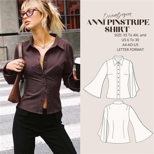 Anni Shirt Sewing Pattern, Women Shirt Pattern, Sewing Pattern, Easy Shirt Pattern, Include Instructions, Suitable for Us Letter-a4-a0 - Etsy