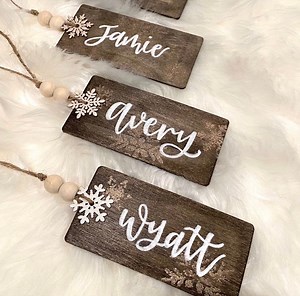 Wooden Stocking Tags Modern Farmhouse Gift Tags Natural Wood Beads Christmas Family Stockings - Etsy
