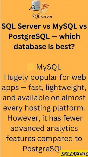 SQL Server vs MySQL vs PostgreSQL — Which Database Should You Choose? | SKLEARNING Shorts