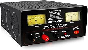 Universal Compact Bench Power Supply - 32 Amp Linear Regulated Home Lab Benchtop AC-to-DC 12V Converter w/ 12-15V DC 115V AC 600 Watt Input, Amperage Gauge Display, Adjustable Voltage - Pyramid PS36KX