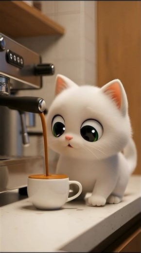 Kitten Causes Coffee Machine Chaos | Funny Animated Kitten Coffee Shop Story #ytshorts