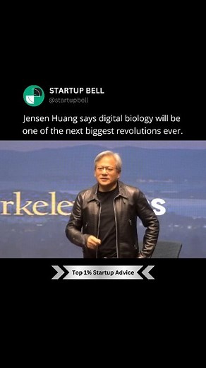 Startup Bell on Instagram: "Jensen Huang, in a talk at Berkeley, predicts that the next major revolution in technology will stem from digital biology. He emphasizes that for the first time in history, biology has the potential to transition from being a scientific discipline to an engineering field. Huang believes that this shift will lead to exponential improvements and compounding benefits, akin to advancements in computer science. Highlighting the significance of this intersection, Huang desc
