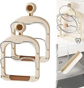 Hanging Pot Lid Rack,Pot Lid Holder with Suction Cup No Drilling,Pan Covers Storage Stand,Pan Holder with Lid Carrier While Cooking,Kitchen Countertop Storage Organizer Rack for Smooth Walls