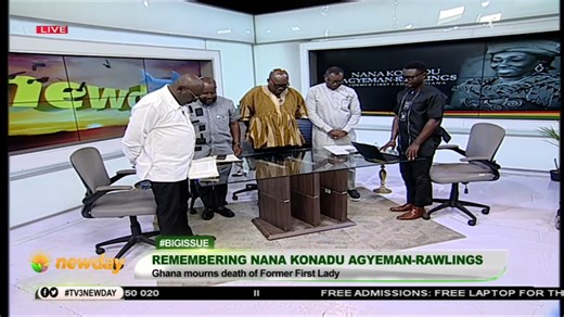 TV3 New Day observes a moment of silence in honour of Former First Lady Nana Konadu Agyeman-Rawlings. Her legacy of strength and service lives on. 🌹 #TV3Newday #TV3GH | TV3 Ghana