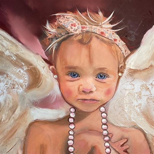 Original ANGEL BABY Oil PAINTING on Canvas 15 Inch Square - Etsy