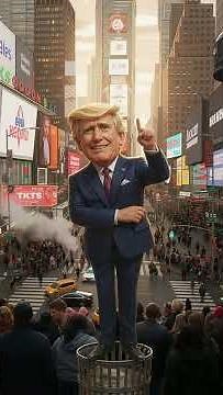 Trump's mind trapped in Greta's body climbs a trash can.