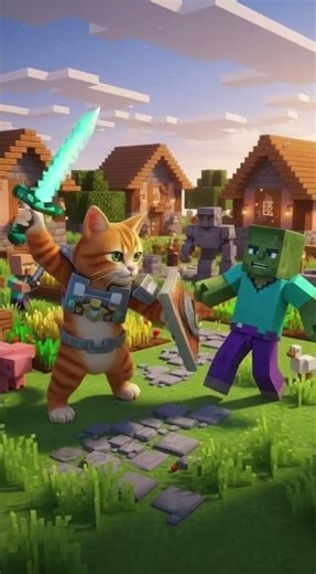 Tabby cat in the minecraft game#catshorts #funny