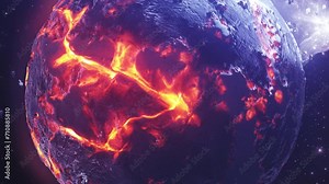Dying Alien Planet with hot magma and asteroids, 4K 3d rendering of dying planet, 4K, 2022