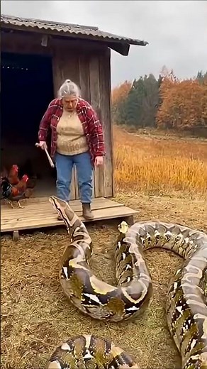Fearless Grandma Fights Off GIANT Python to Save Her Chickens#animals #rescue #shorts #chicken